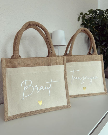 Jutetasche - Braut Trauzeugin - Loveda - Handmade with Love