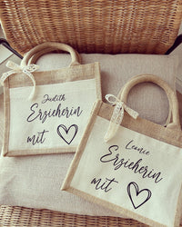 Jutetasche Erzieherin mit Herz - Loveda