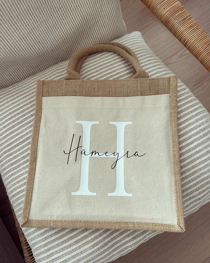 Jutetasche - Filigran Name & Anfangsbuchstabe - Loveda - Handmade with Love