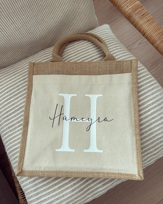 Jutetasche - Filigran Name & Anfangsbuchstabe - Loveda - Handmade with Love