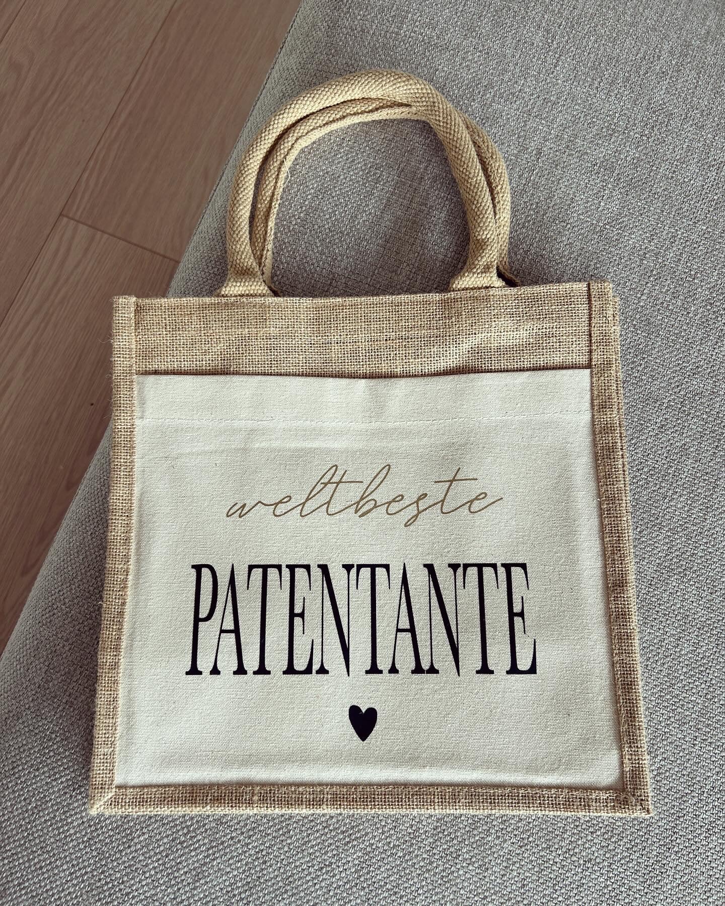 Jutetasche - Weltbeste Patentante - Loveda - Handmade with Love