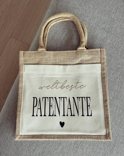 Jutetasche - Weltbeste Patentante - Loveda - Handmade with Love