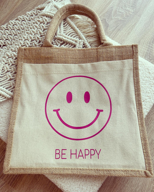 Jutetasche - Be Happy - Loveda - Handmade with Love