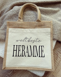 Jutetasche - Weltbeste Hebamme - Loveda - Handmade with Love