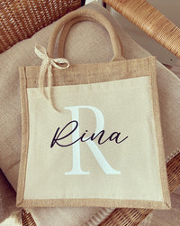 Jutetasche Initiale & Name kräftige Schrift - Loveda