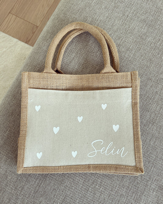 Jutetasche - Herzchen - Loveda - Handmade with Love