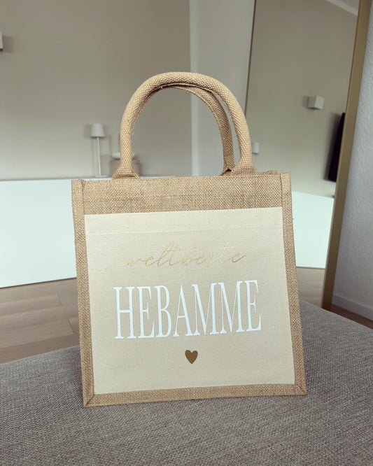 Jutetasche - Weltbeste Hebamme - Loveda - Handmade with Love