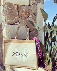 Jutetasche Initiale & Name kräftige Schrift - Loveda