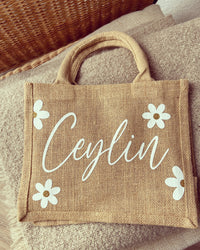 Jutetasche - Blumen Jute-Style - Loveda - Handmade with Love
