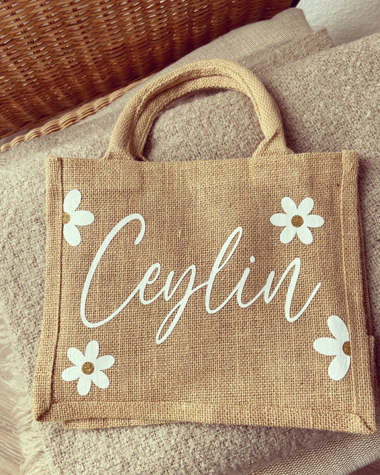 Jutetasche - Blumen Jute-Style - Loveda - Handmade with Love