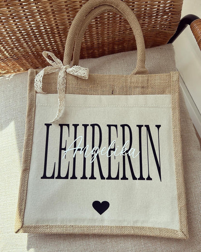 Jutetasche - Lehrerin - Loveda - Handmade with Love