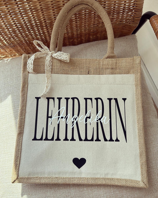 Jutetasche - Lehrerin - Loveda - Handmade with Love