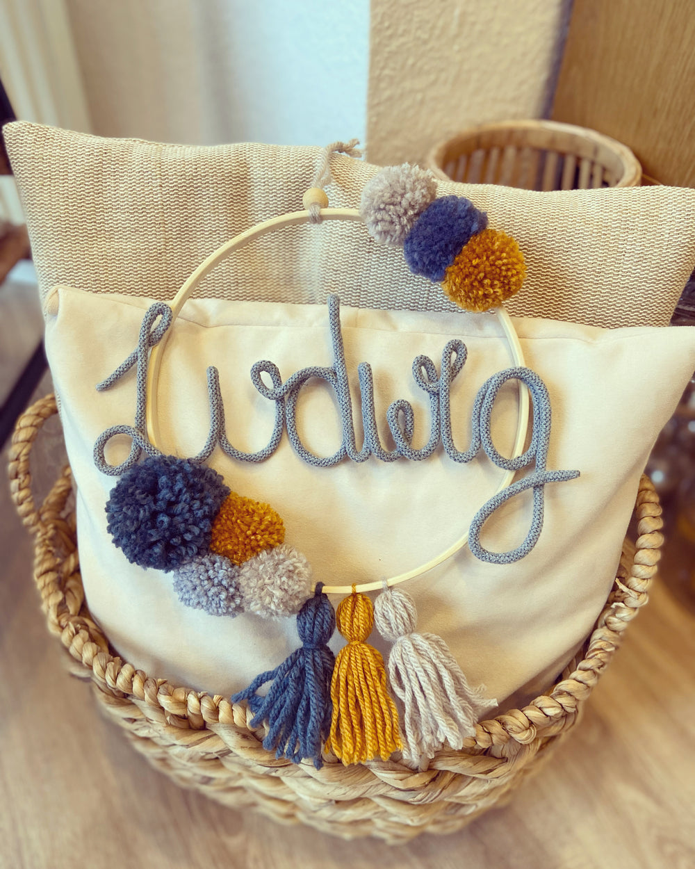 Traumfänger - Blau / Senfgelb - Loveda - Handmade with Love