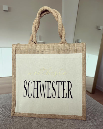 Jutetasche - Weltbeste Schwester - Loveda - Handmade with Love