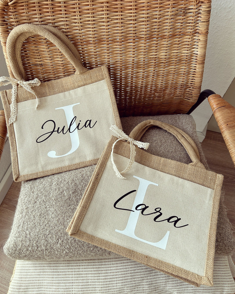Jutetasche Initiale & Name kräftige Schrift - Loveda