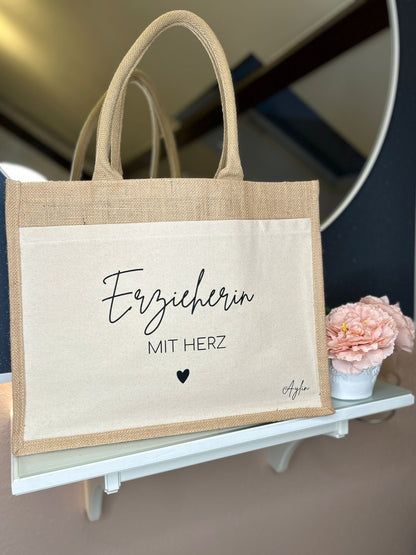 Jutetasche - Erzieherin mit Herz