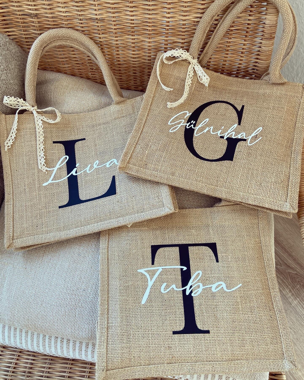 Jutetasche - Initialien Jute-Style - Loveda - Handmade with Love