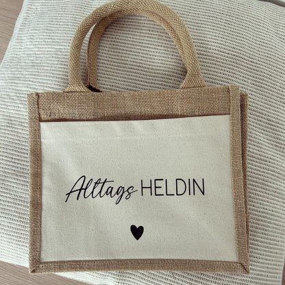 Jutetasche - Alltagsheldin - Loveda - Handmade with Love