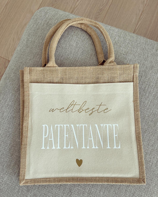 Jutetasche - Weltbeste Patentante - Loveda - Handmade with Love