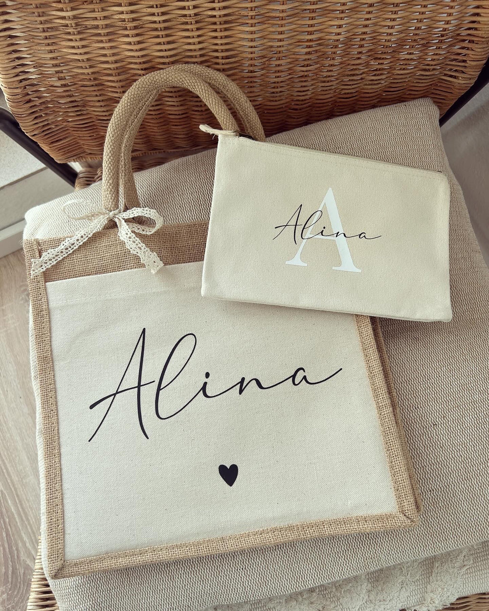 Jutetasche - Filigran Herz - Loveda - Handmade with Love