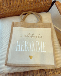 Jutetasche - Weltbeste Hebamme - Loveda - Handmade with Love