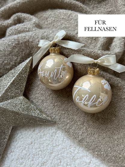 Weihnachtskugel 6cm - Champagner - Pfote - Loveda - Handmade with Love