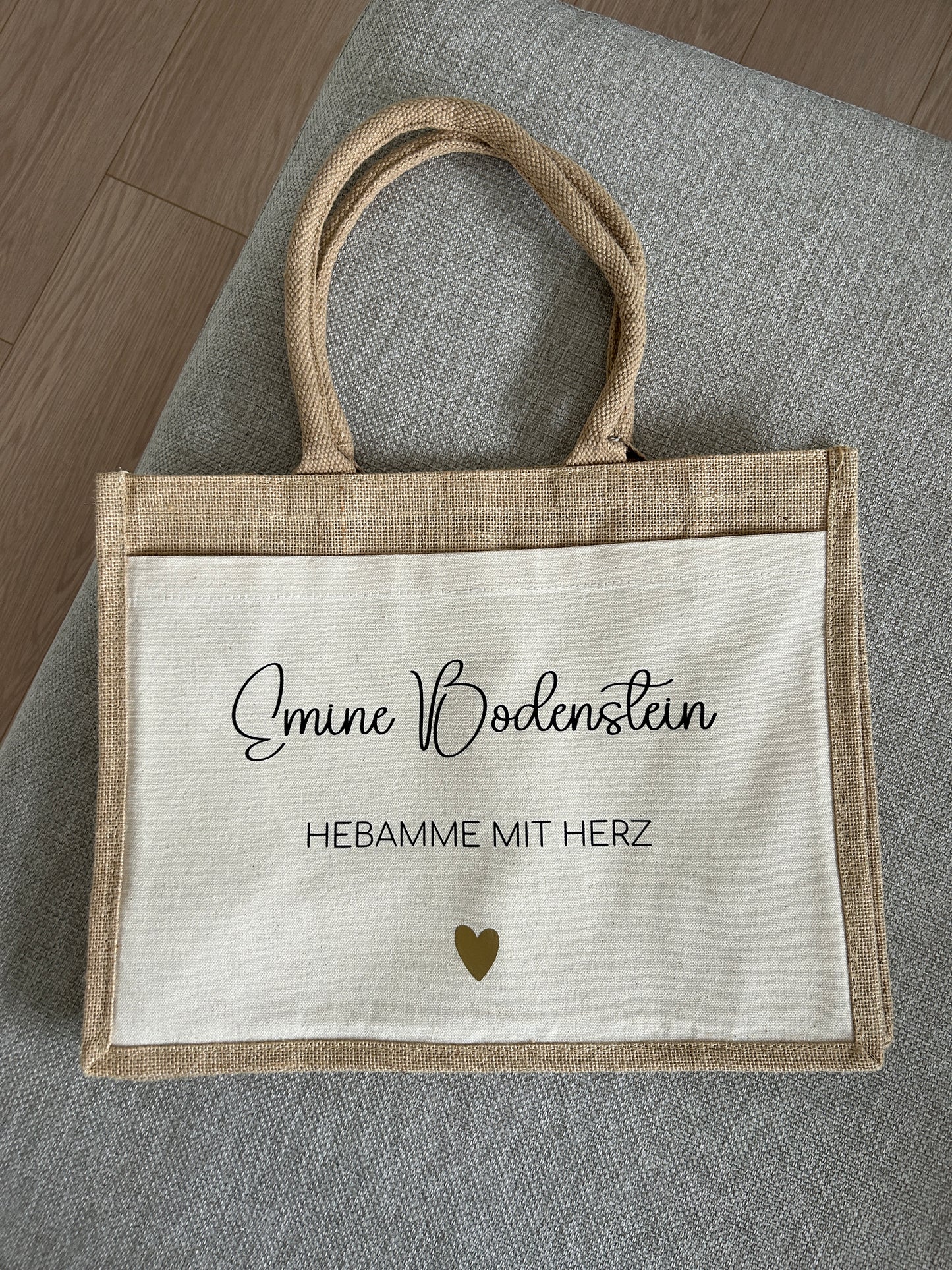 Jutetasche - Hebamme mit Herz - Loveda - Handmade with Love