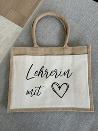 Jutetaschen - Lehrerin mit Herz - Loveda - Handmade with Love