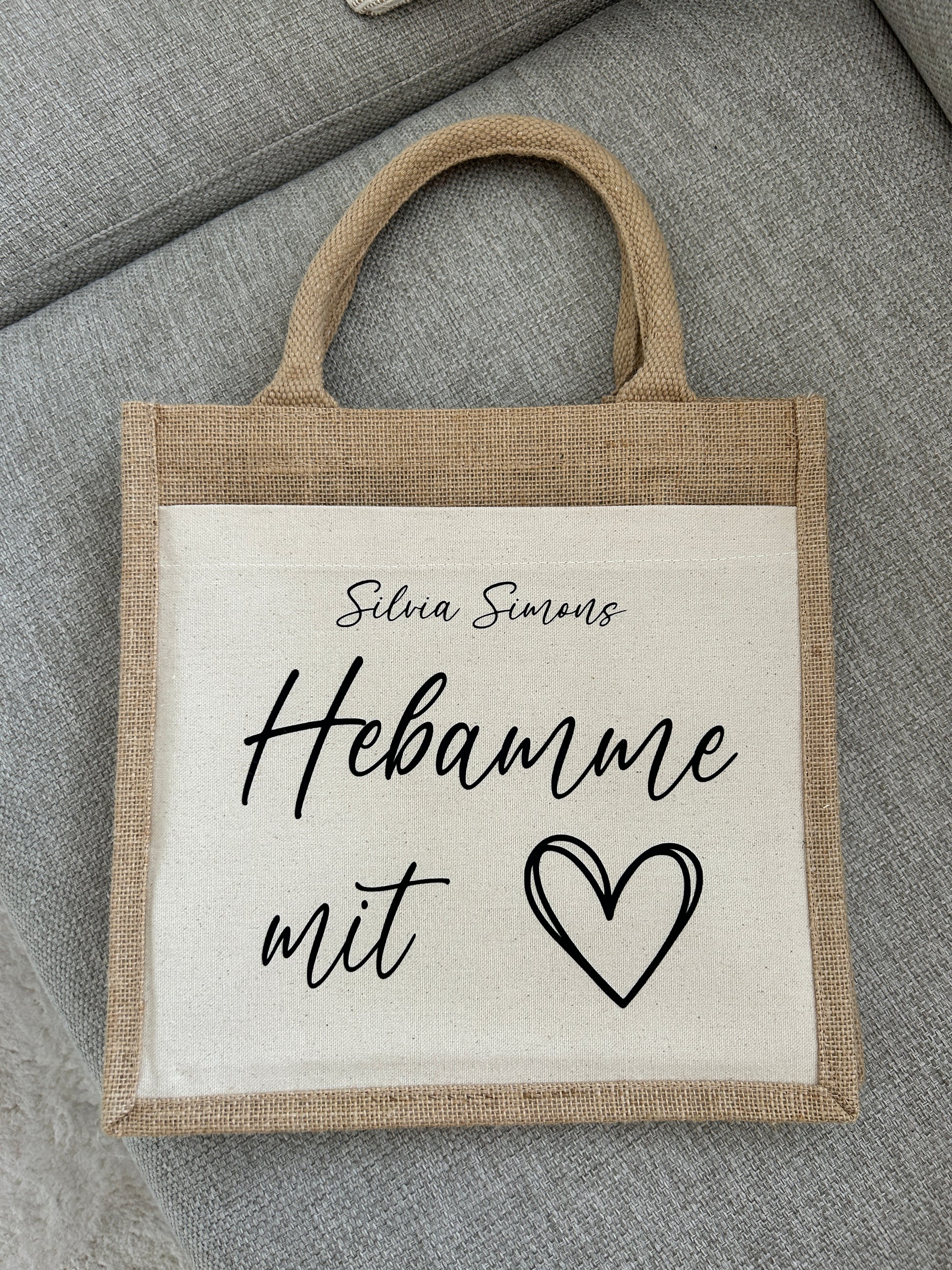 Jutetasche - Hebamme - Loveda - Handmade with Love