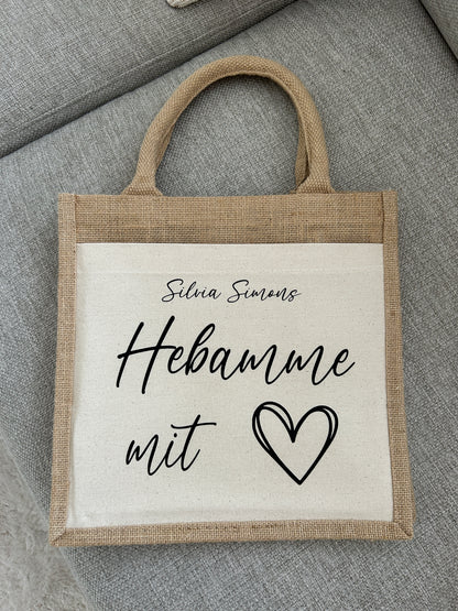 Jutetasche - Hebamme - Loveda - Handmade with Love