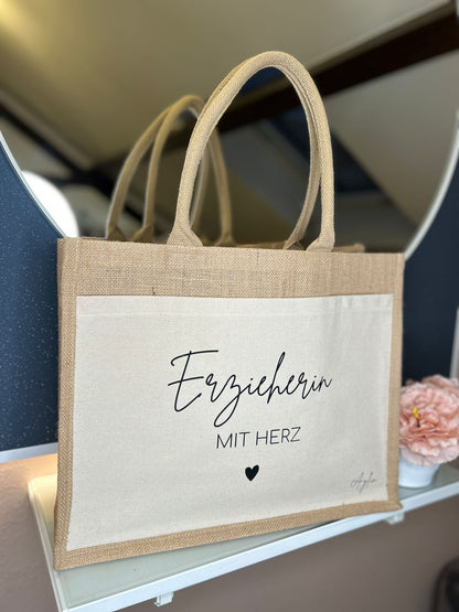 Jutetasche - Erzieherin mit Herz