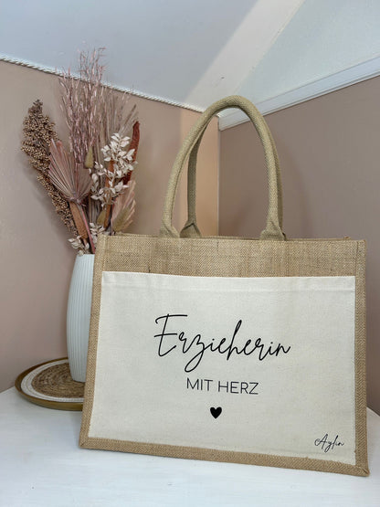 Jutetasche - Erzieherin mit Herz